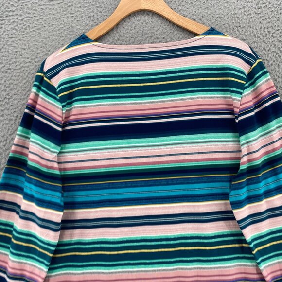 Talbots Top Womens Large Green Multi Striped Long Sleeve Stretch Pullover Tee - Picture 4 of 11